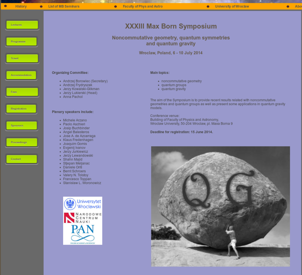 Plakat Konferencji Noncommutative geometry, quantum symmetries and quantum gravity